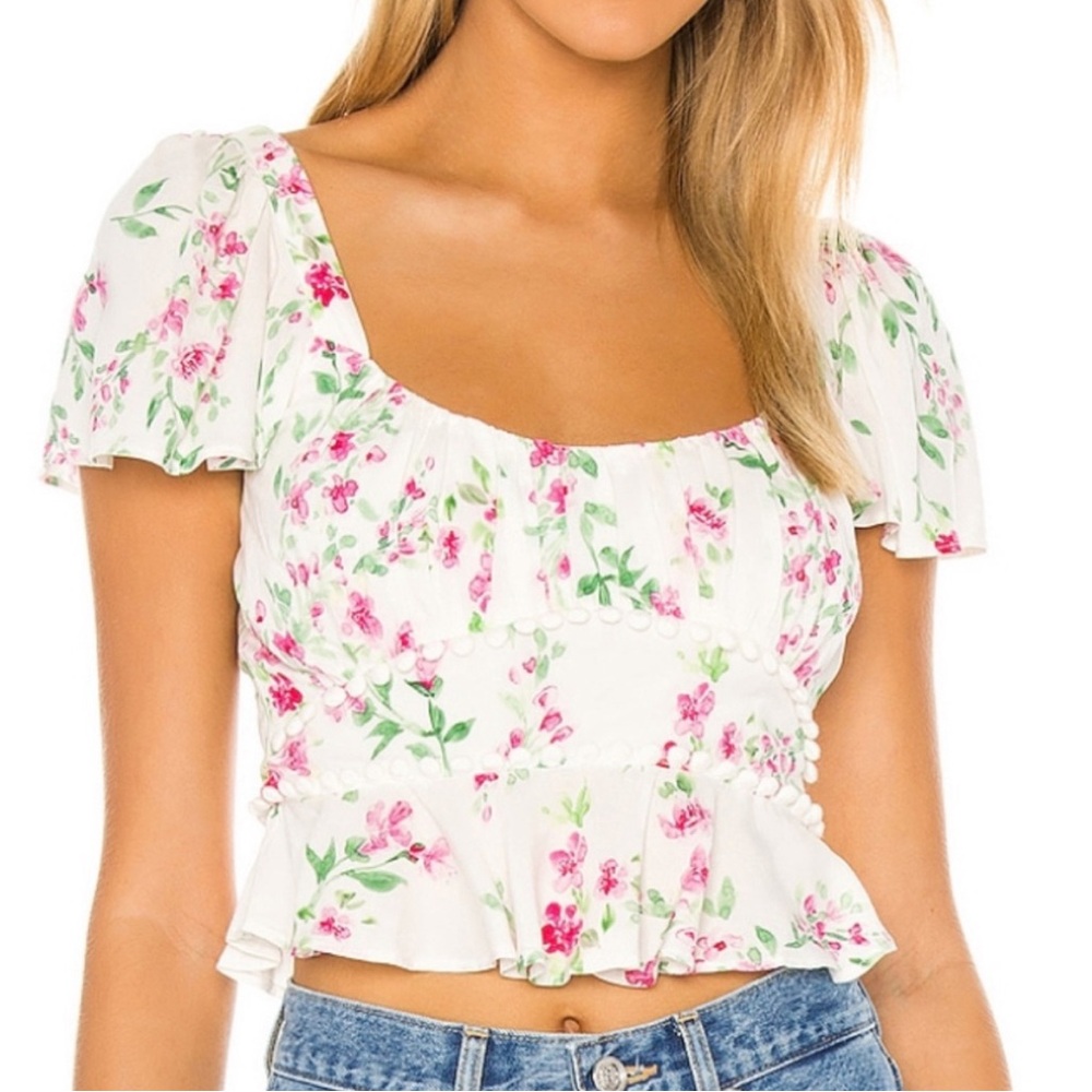MAJORELLE Floral Blouse in White and Pink